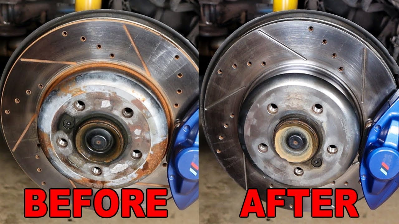 The brake rotor before and after cleaning